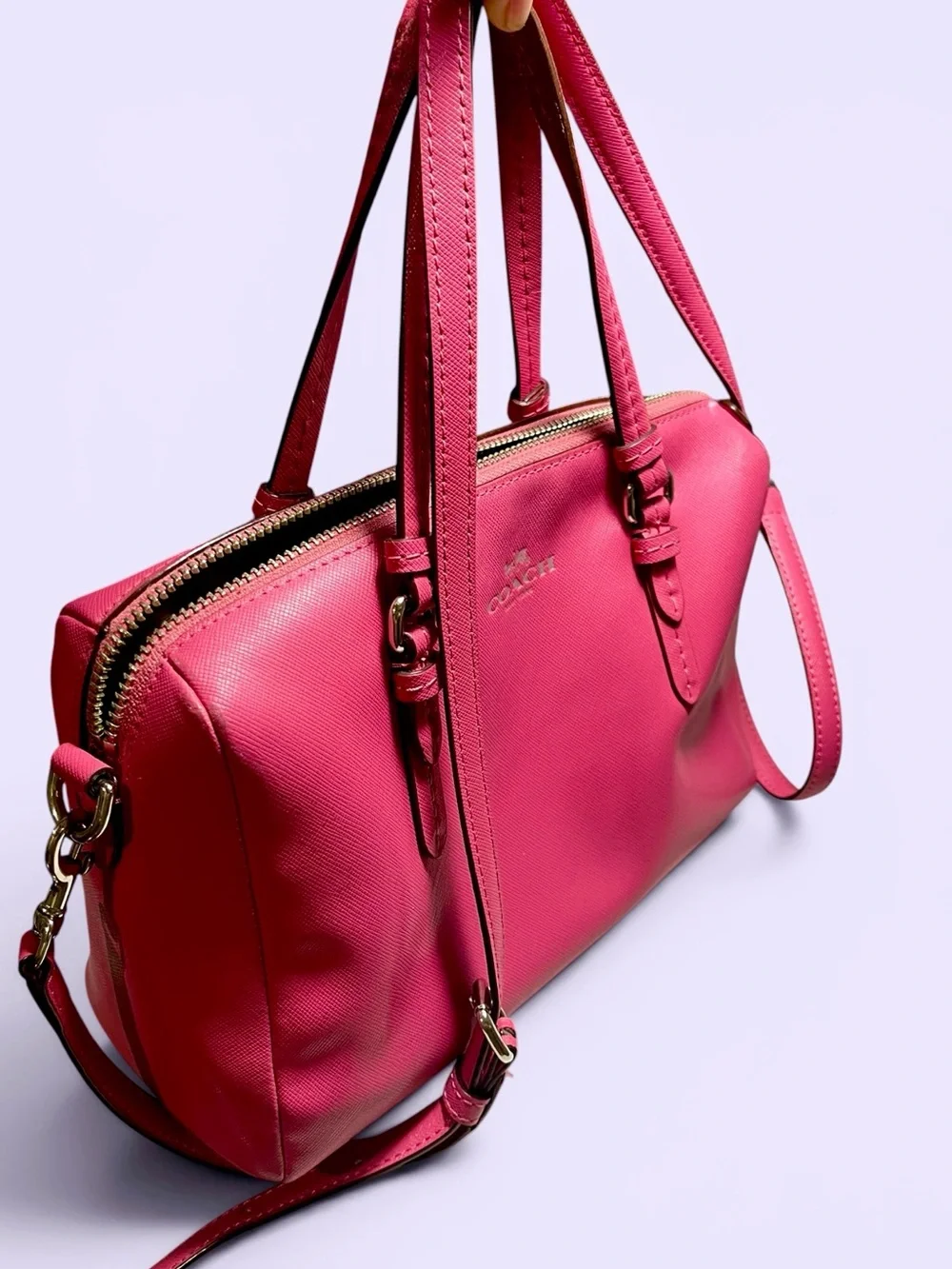 COACH Hot Pink Leather Satchel with Crossbody Strap
